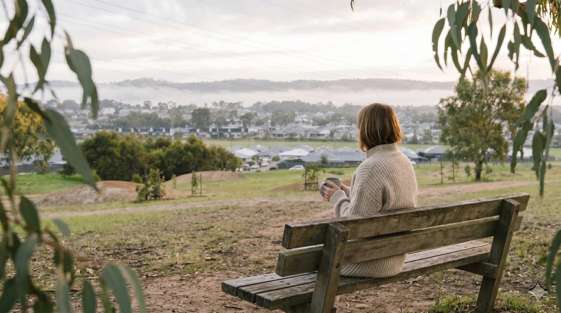 Woman reflecting and overlooking Mount Barker