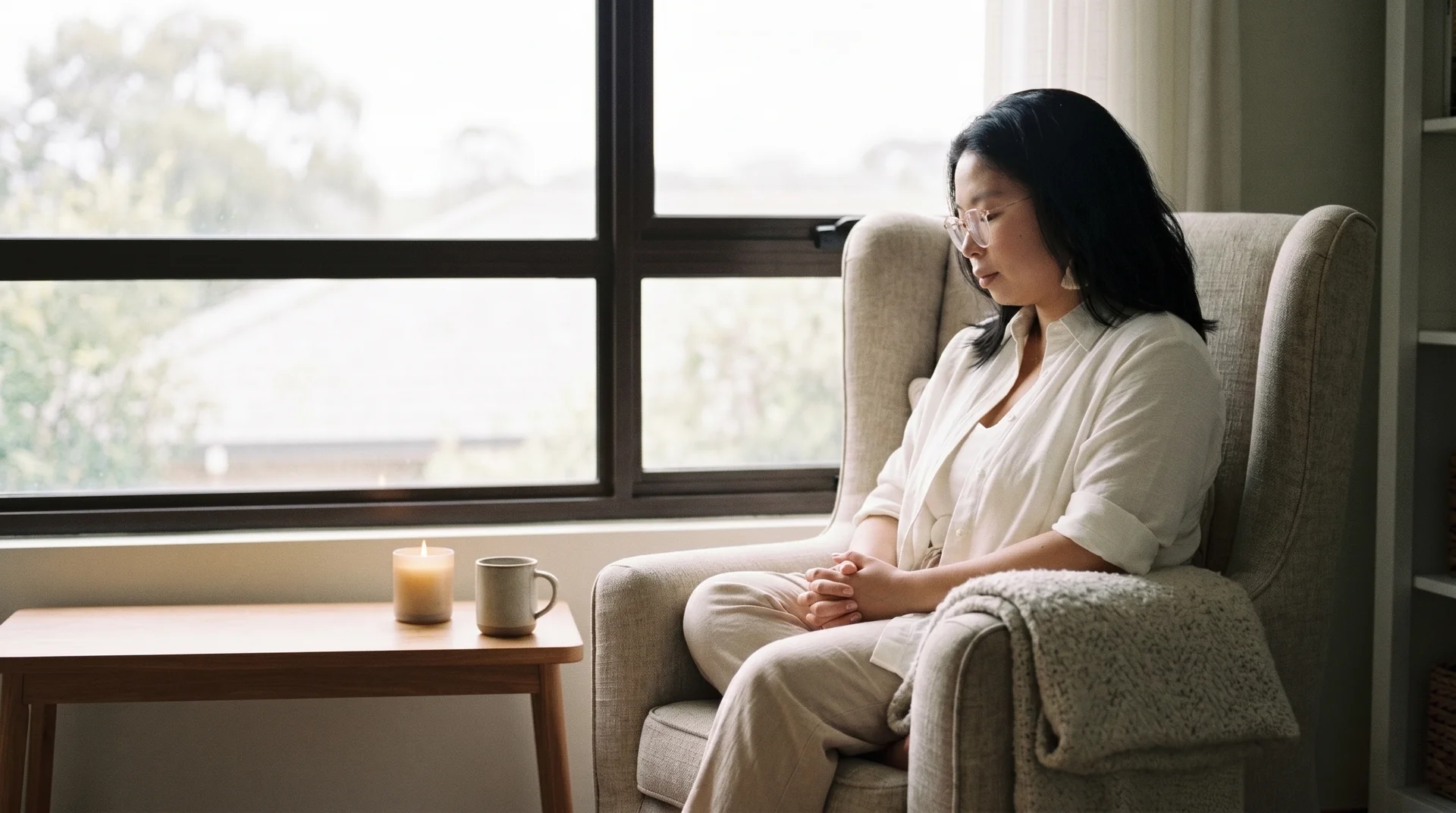 A reflective, peaceful moment in nature representing the work of grief at Safe Refuge